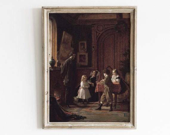 Victorian Christmas Wall Art Vintage Christmas Oil Painting Antique Christmas Art Print Moody Holiday Wall Art Nostalgic Christmas Print