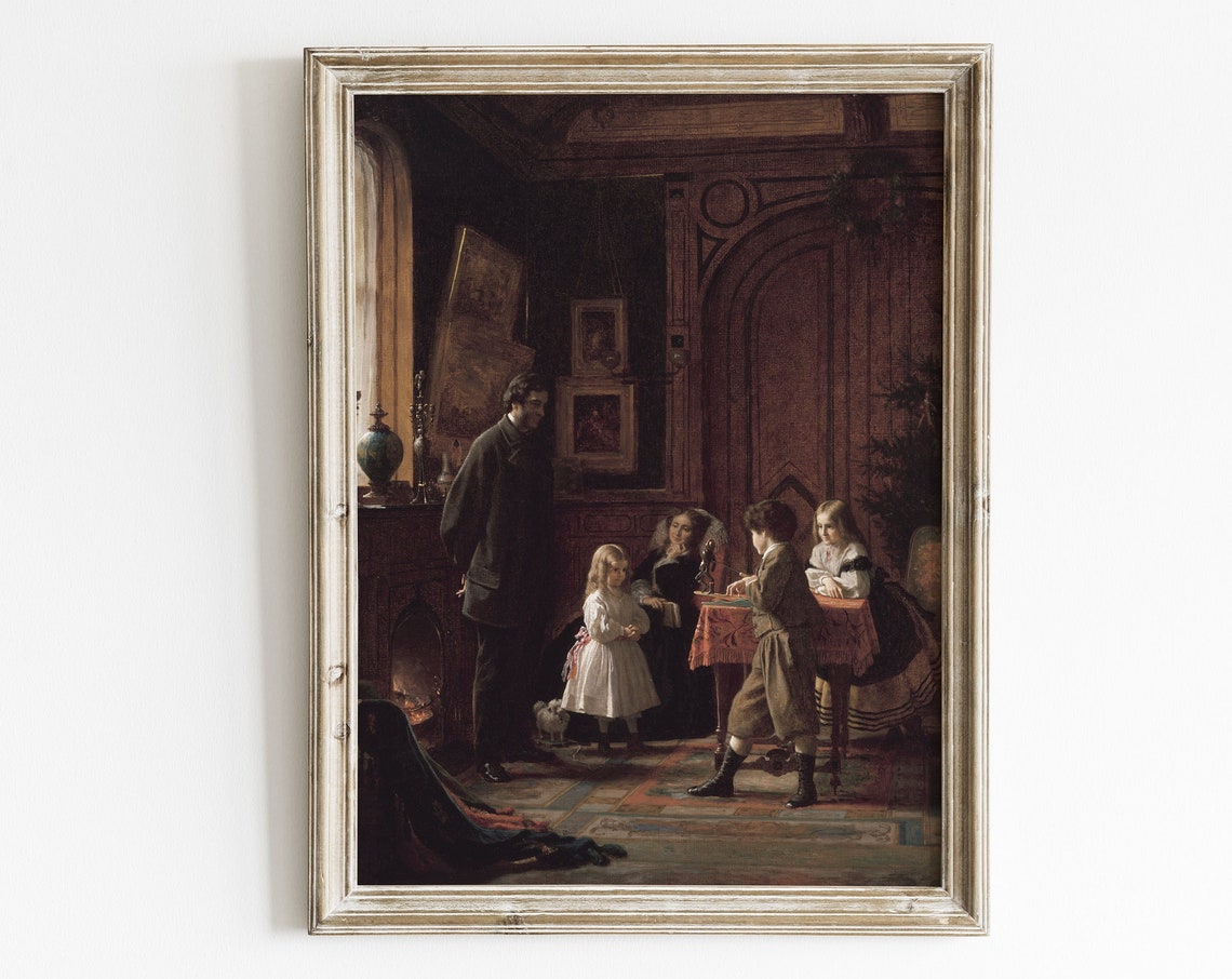 Victorian Christmas Wall Art Vintage Christmas Oil Painting Antique Christmas Art Print Moody Holiday Wall Art Nostalgic Christmas Print