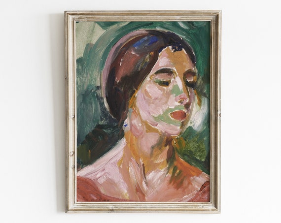 Eclectic Woman Portrait, Vintage Abstract Wall Art