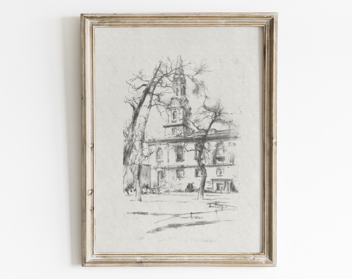 Vintage European Village Architecture Sketch Art Print