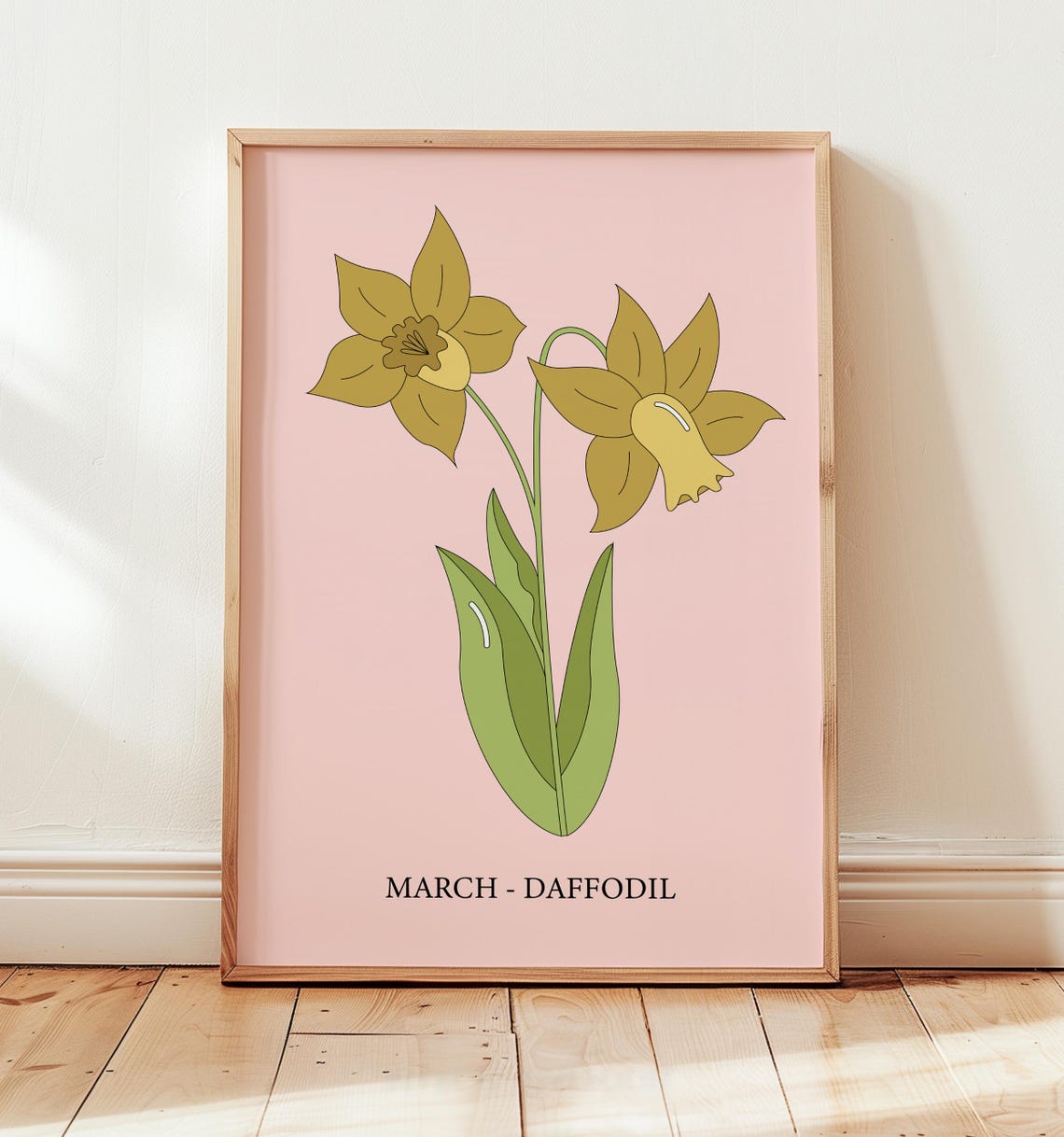 March Daffodil Birth Flower Golden Soft Pink Botanical Wall Art