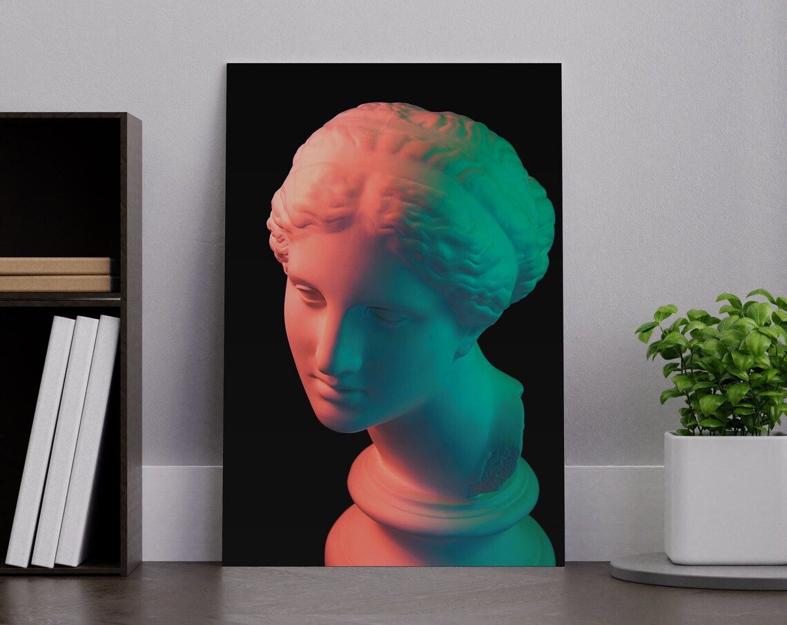 Neon Pink And Teal Vaporwave Venus de Milo Bust Painting Poster - Image 3