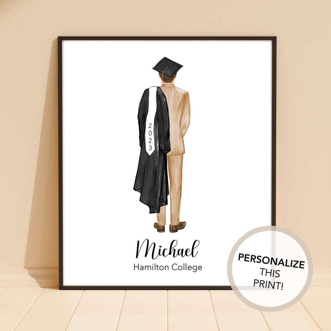 Personalized Male Graduate Cap and Gown Class of 2023 Portrait Poster - Image 2