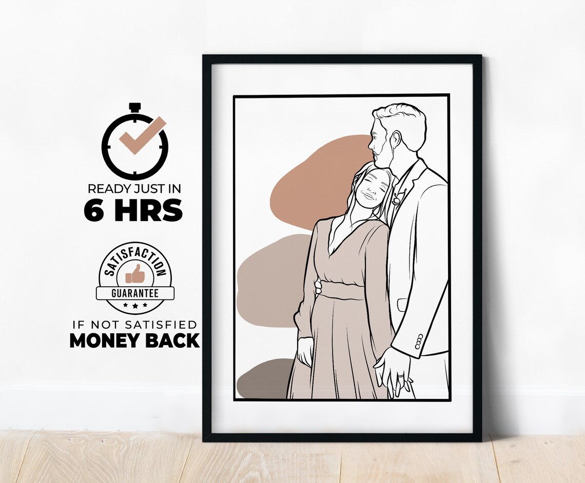 Custom Line Drawing Portrait Art Print, Anniversary Gift