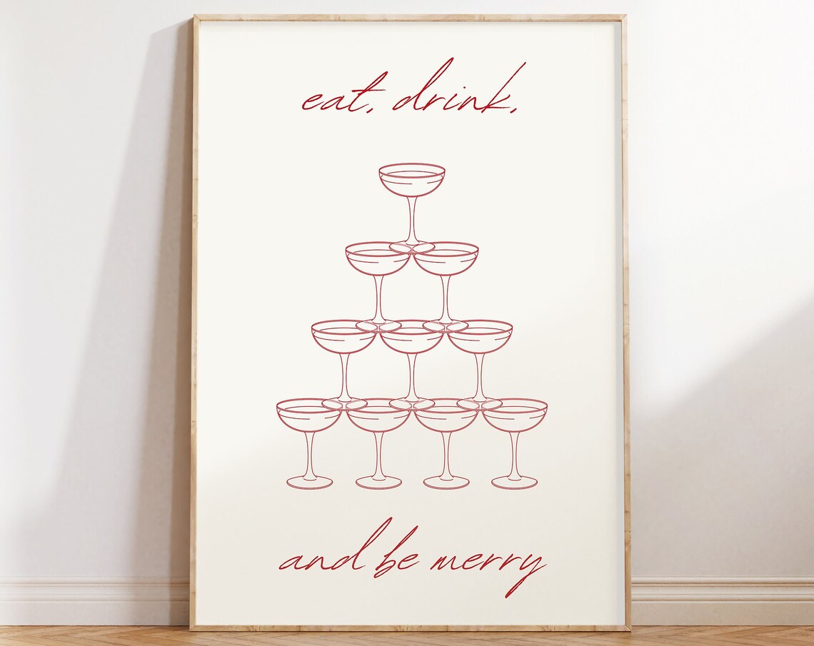 Eat Drink And Be Merry Champagne Tower Minimalist Line Art Poster - Image 5
