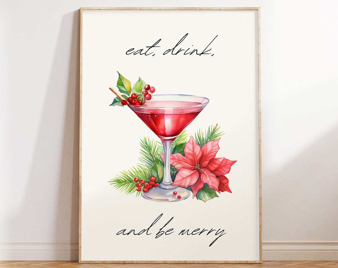 Eat Drink and Be Merry Cranberry Cocktail Christmas Bar Poster - Image 4