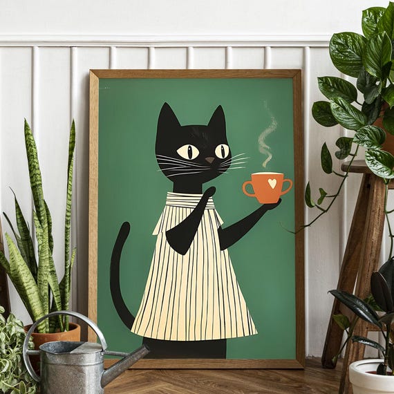 Cute Cat Coffee Kitchen Decor Art Print