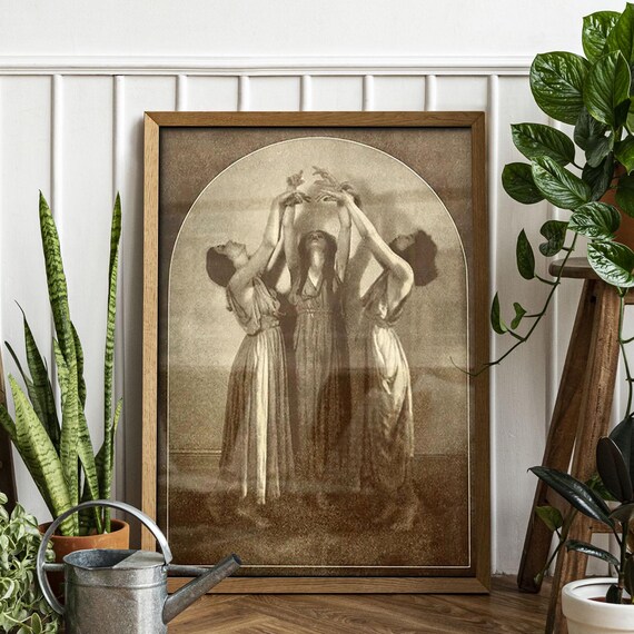 Stunning Three Women Dancing Vintage Sepia Antique Photograph Poster