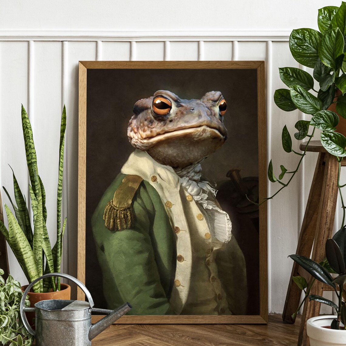Regal Frog In Military Uniform Oil Portrait Funny Animal Art Print