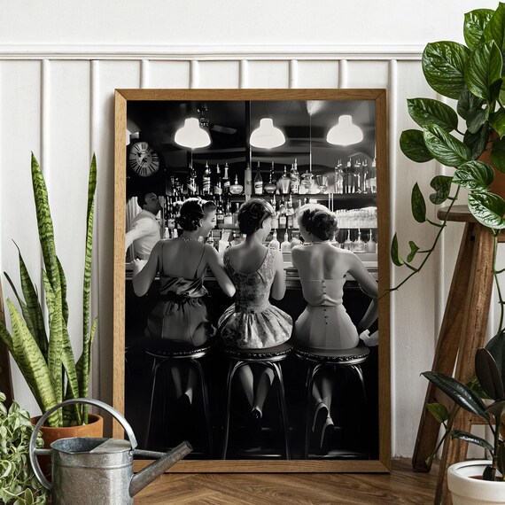 Vintage Women Drinking Cocktails Bar Cart Art Print
