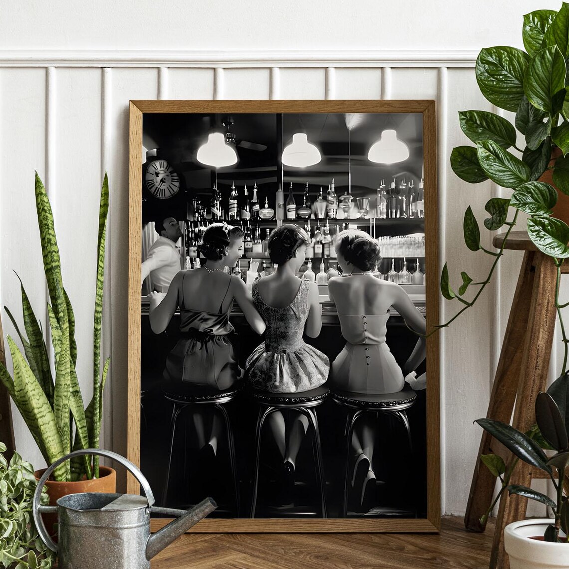 Vintage Women Drinking Cocktails Bar Cart Art Print