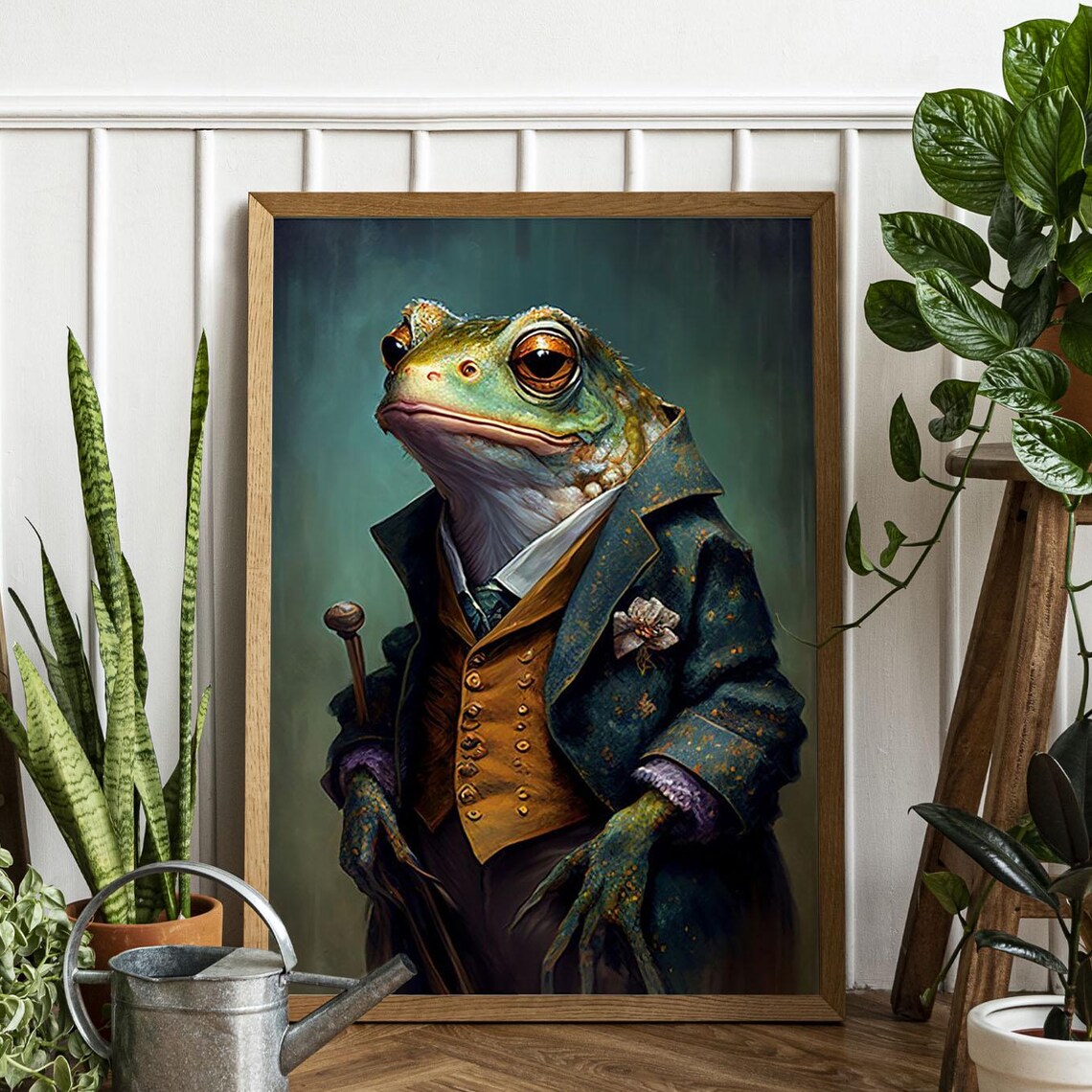 Regal Frog Victorian Suit Cane Oil Painting Whimsical Animal Poster