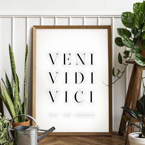 Veni Vidi Vici Poster Minimalist Latin Quote Wall Art Inspirational Roman Saying Black And White Typography Print