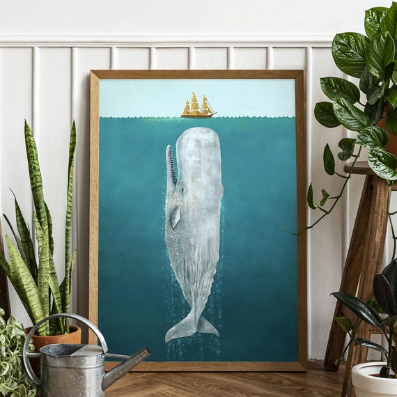 Whale and Ship in Ocean Vintage Travel Poster