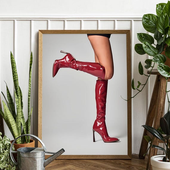 Trendy Retro Print Preppy Room Decor Vintage Bar Cart Red Boots Wall Art Magazine Cover Feminist Poster