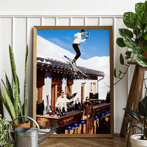 Vintage Apres Ski Champagne Roof Jump Chalet Bar Photo Print