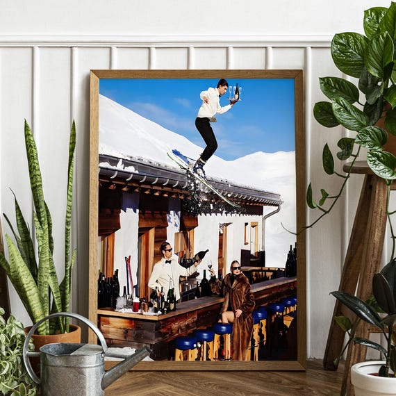 Vintage Skiing Poster Retro Wall Art Apres Ski Decor Bar Cart Print Trendy Apartment