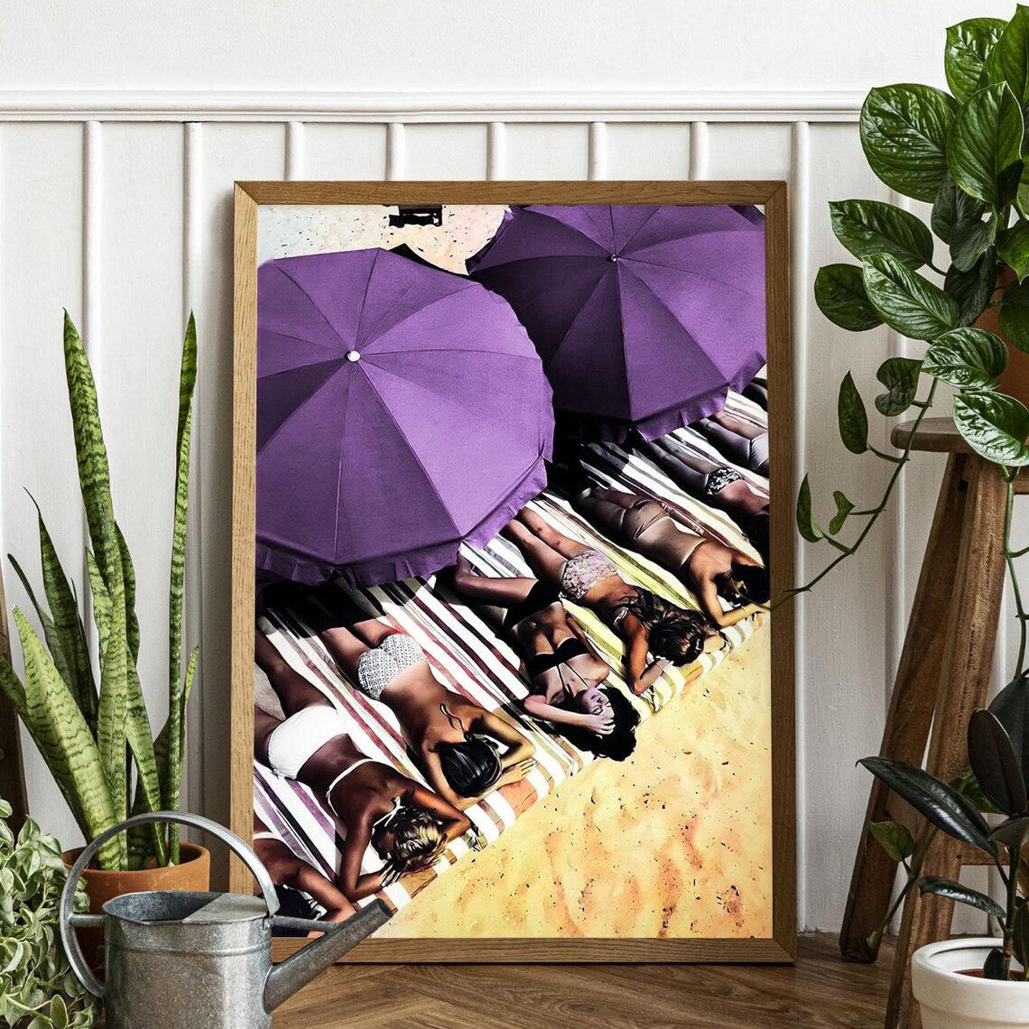 Purple Beach Umbrellas Aerial Sunbathing Summer Photo Poster