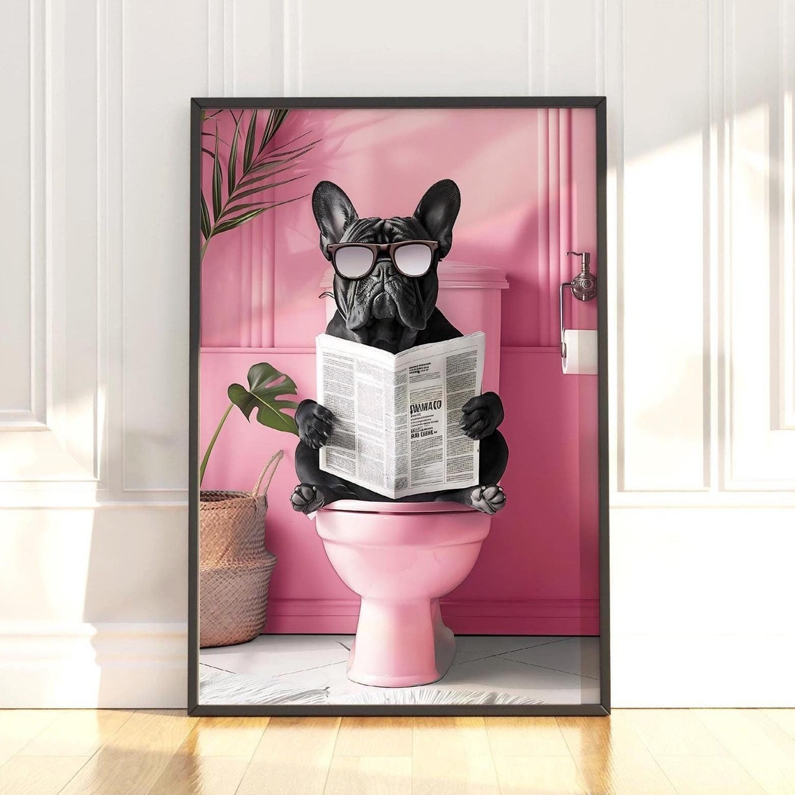 Bathroom Blue French Bulldog Print Funny Bathroom Wall Decor Toilet Wall Art Funny French Bulldog Poster Bathroom Wall Art Dog Lover Gifts