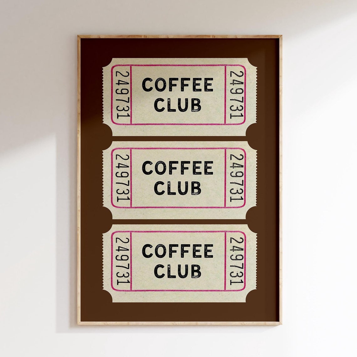 Coffee Club Vintage Ticket Stub Trio Brown Retro Kitchen Poster