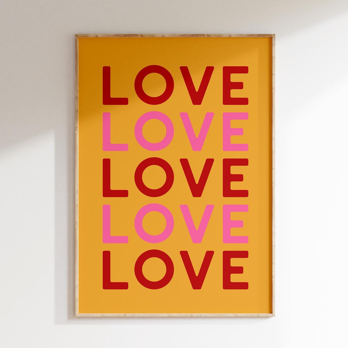 Love Repeated Bold Typography Yellow Red Pink Valentines Poster