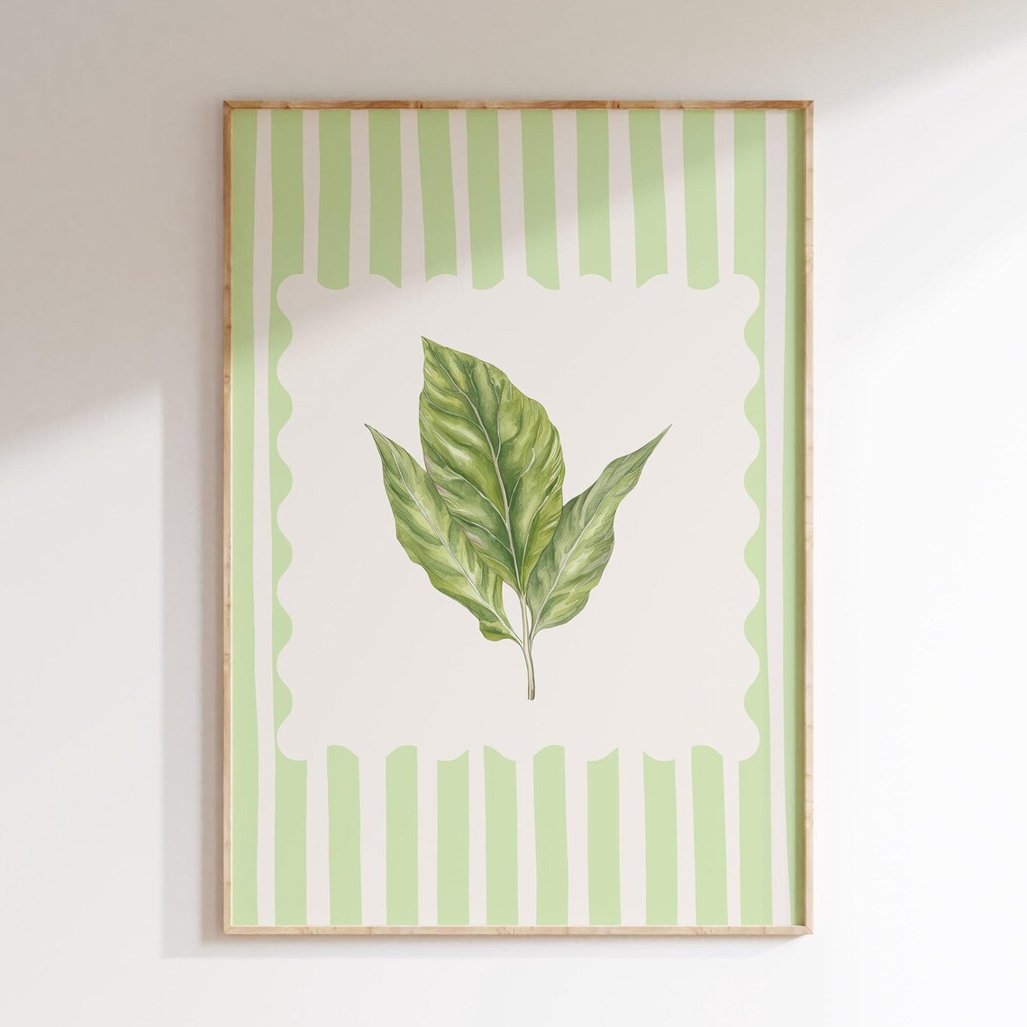 Lime Cream Stripe Botanical Kitchen Decor, Vintage Style
