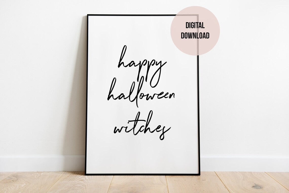 Happy Halloween Witches Black Script Spooky Season Quote Poster