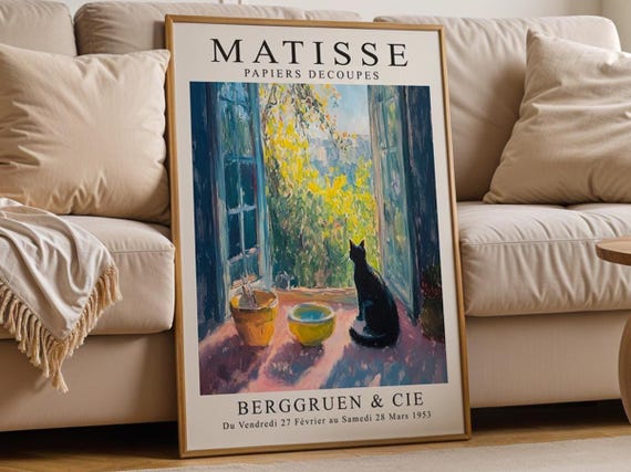 Matisse Style Cat Print French Countryside Botanical Art