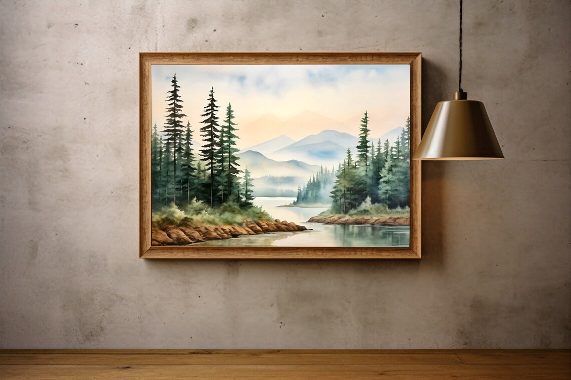 Misty Mountain Watercolor Art Print, Panoramic Landscape - Image 5