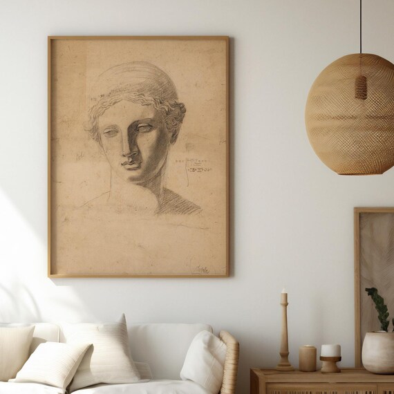Classical Bust Charcoal Sketch Antique European Portrait Poster