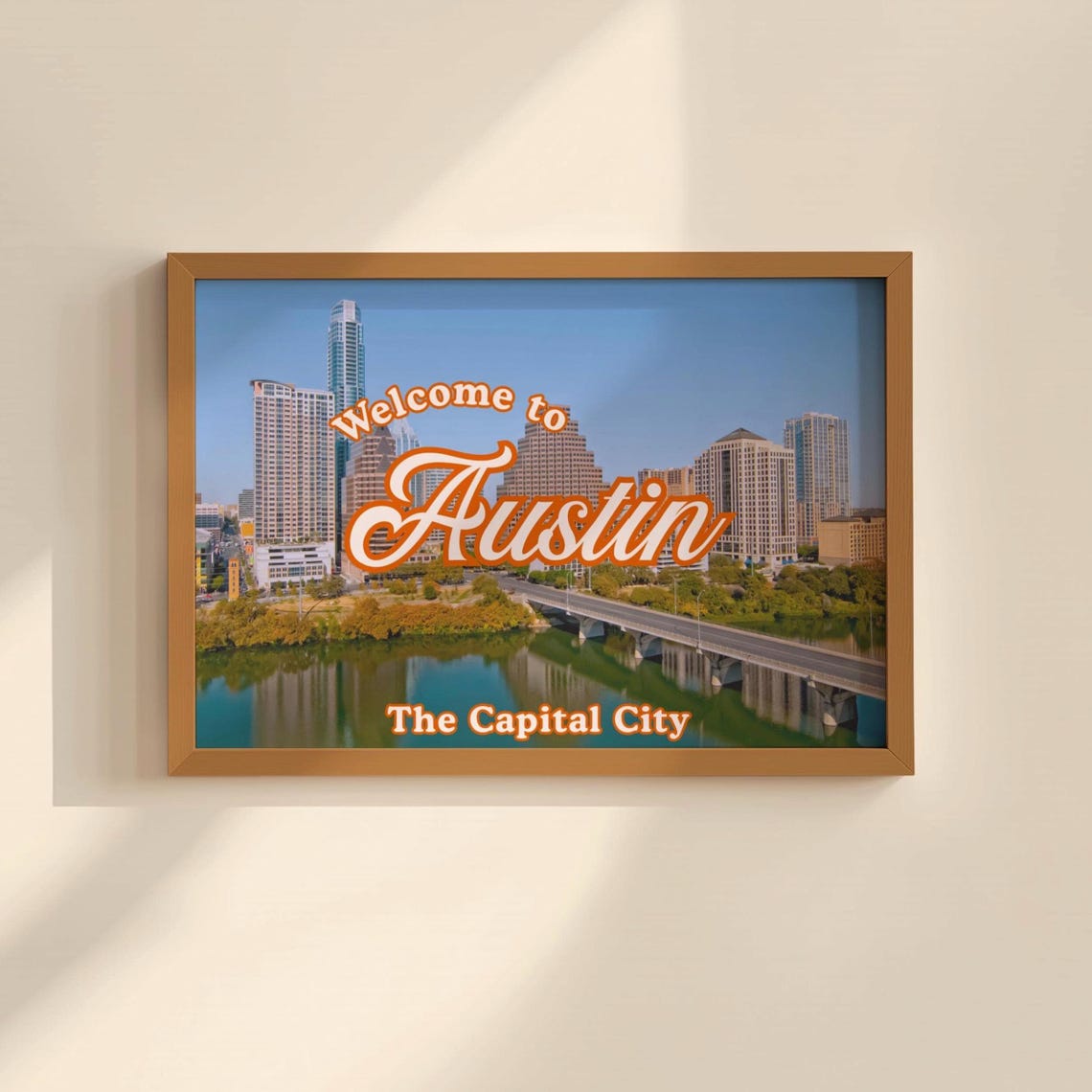 Welcome to Austin Texas Downtown Skyline River Retro Travel Poster