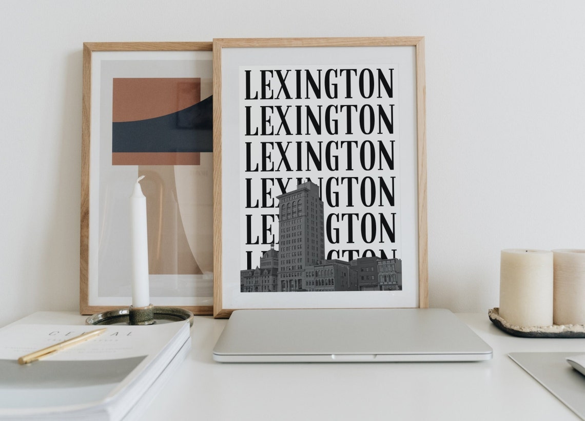 Lexington Kentucky Typography Skyline Black and White Art Poster