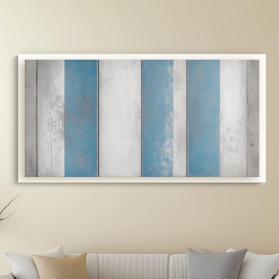 Muted Blue Grey Vertical Stripes Coastal Shiplap Abstract Poster