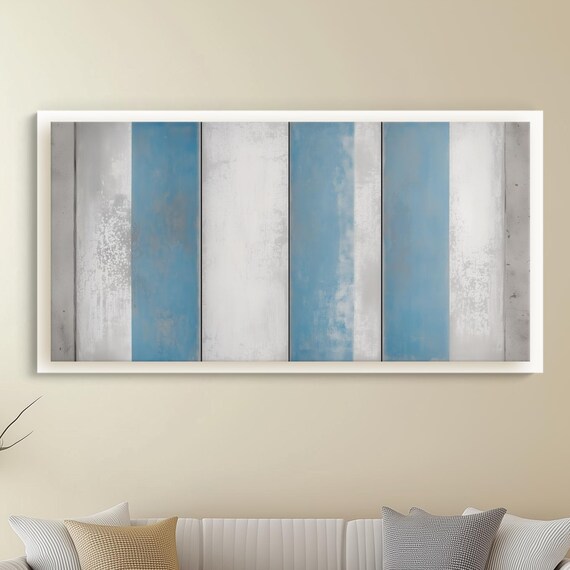 Muted Vertical Stripe Shiplap Canvas Art Blue And Grey Beach Nautical Textured Abstract Design For Balanced Wall Decor Ready To Hang