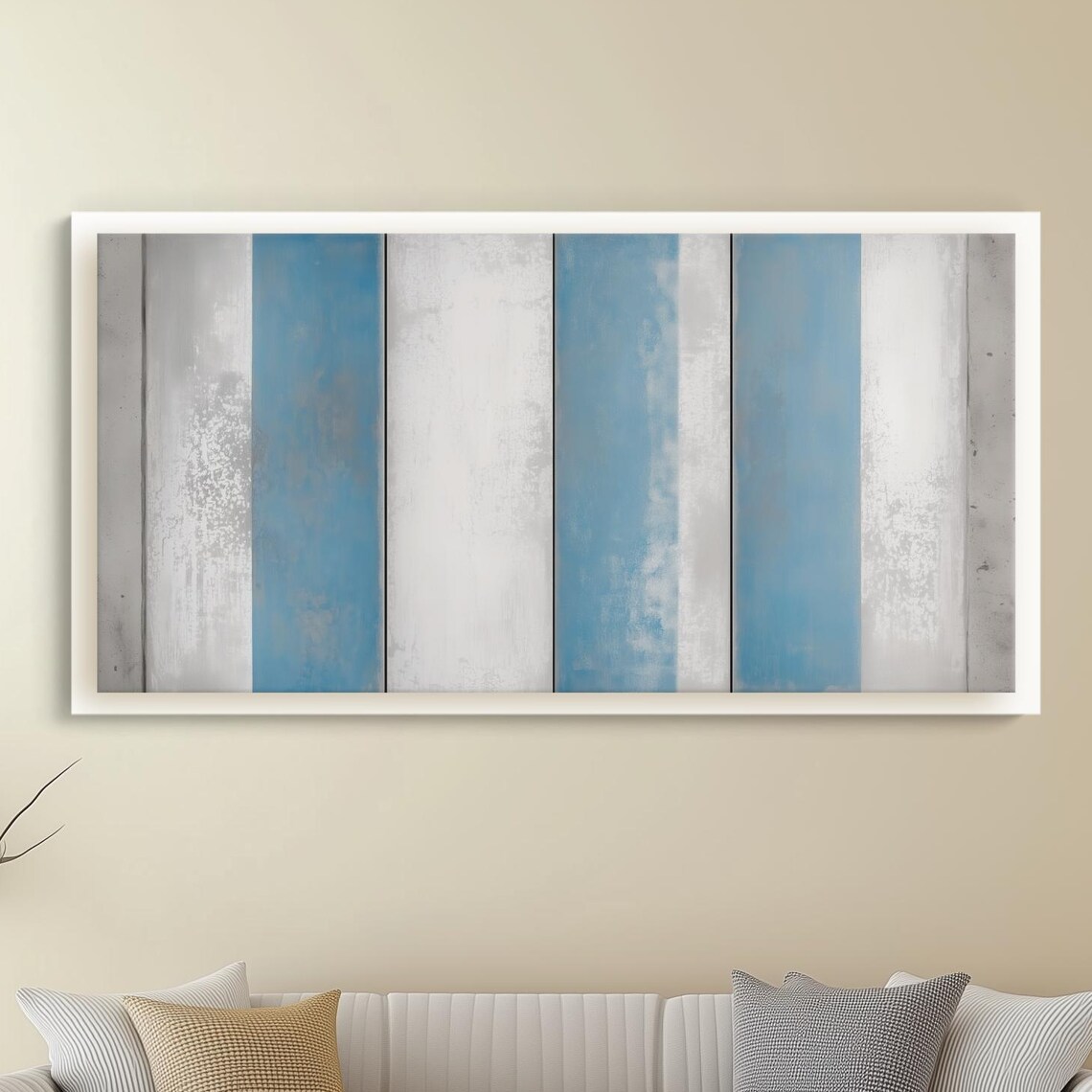 Muted Vertical Stripe Shiplap Canvas Art Blue And Grey Beach Nautical Textured Abstract Design For Balanced Wall Decor Ready To Hang