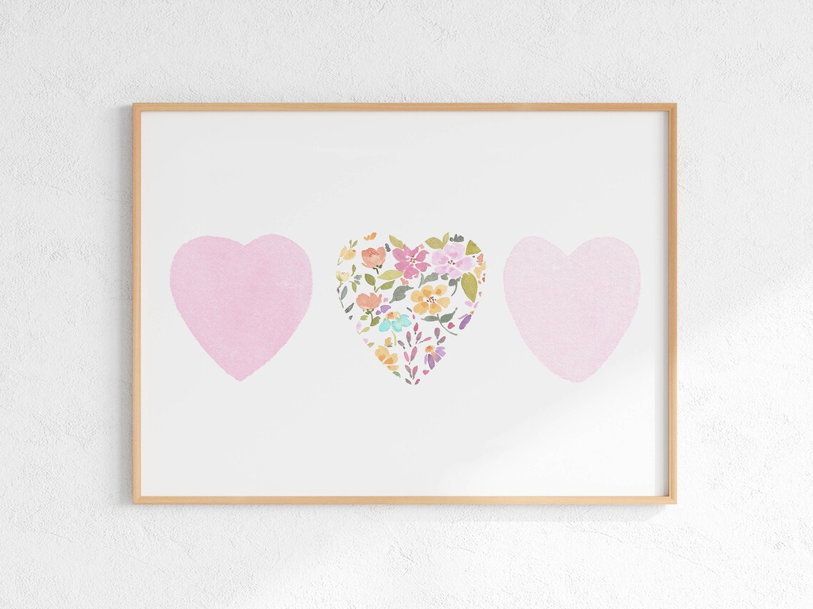 Three Pink Hearts Watercolor Poster, Little Girl Decor - Image 3