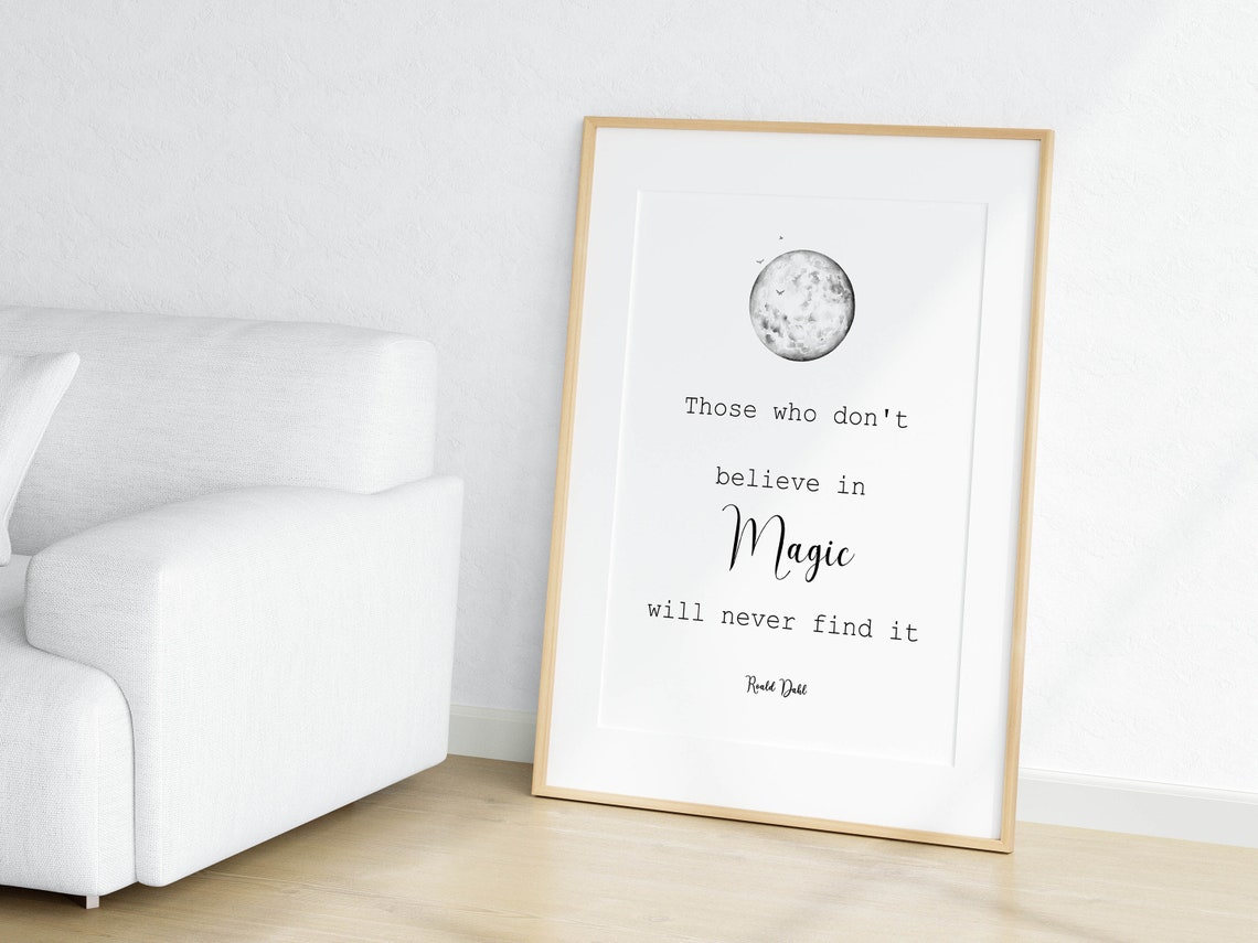 Roald Dahl Believe in Magic Quote Poster with Watercolor Full Moon Art - Image 2