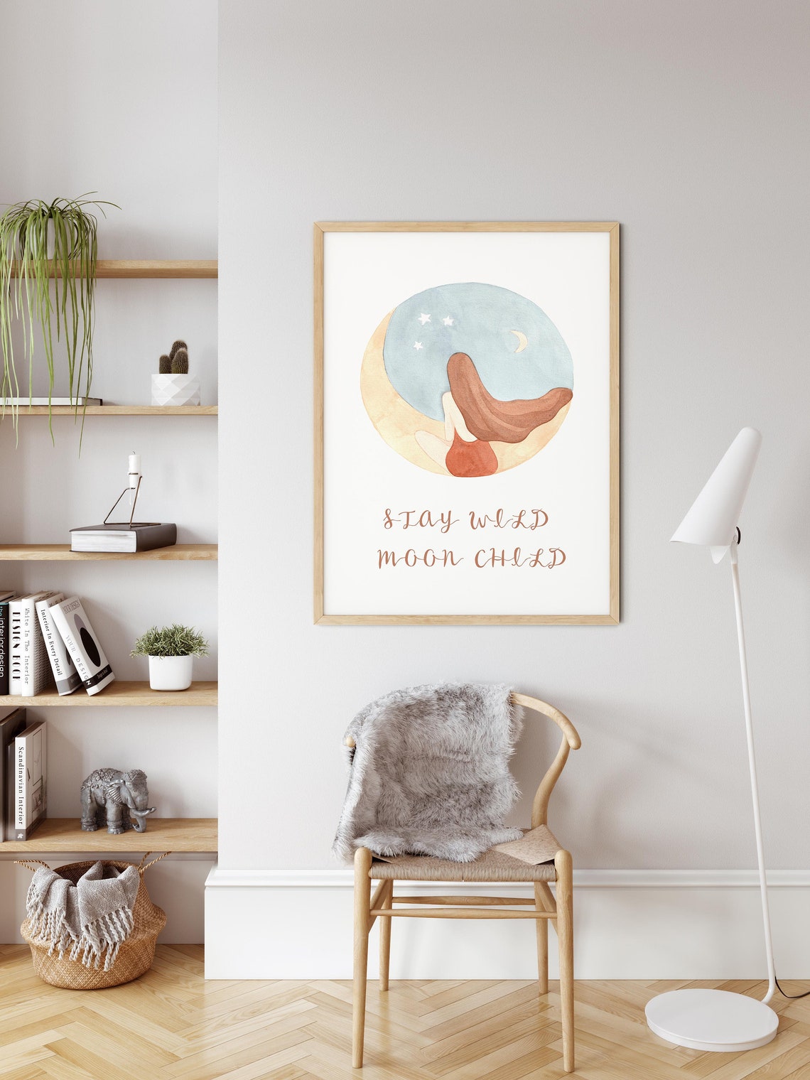 Stay Wild Moon Child Boho Celestial Watercolor Moon Art Poster - Image 2