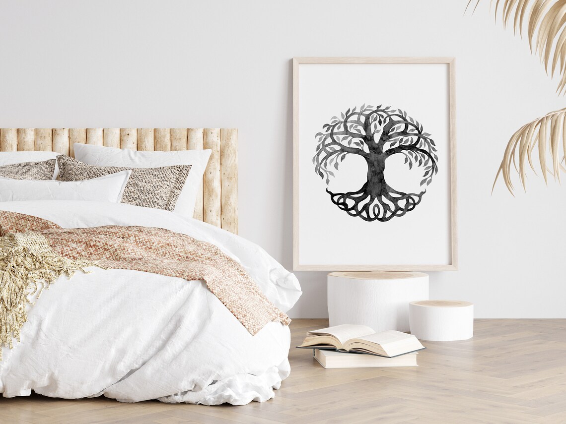Black And White Tree of Life Mandala Art Print - Image 2