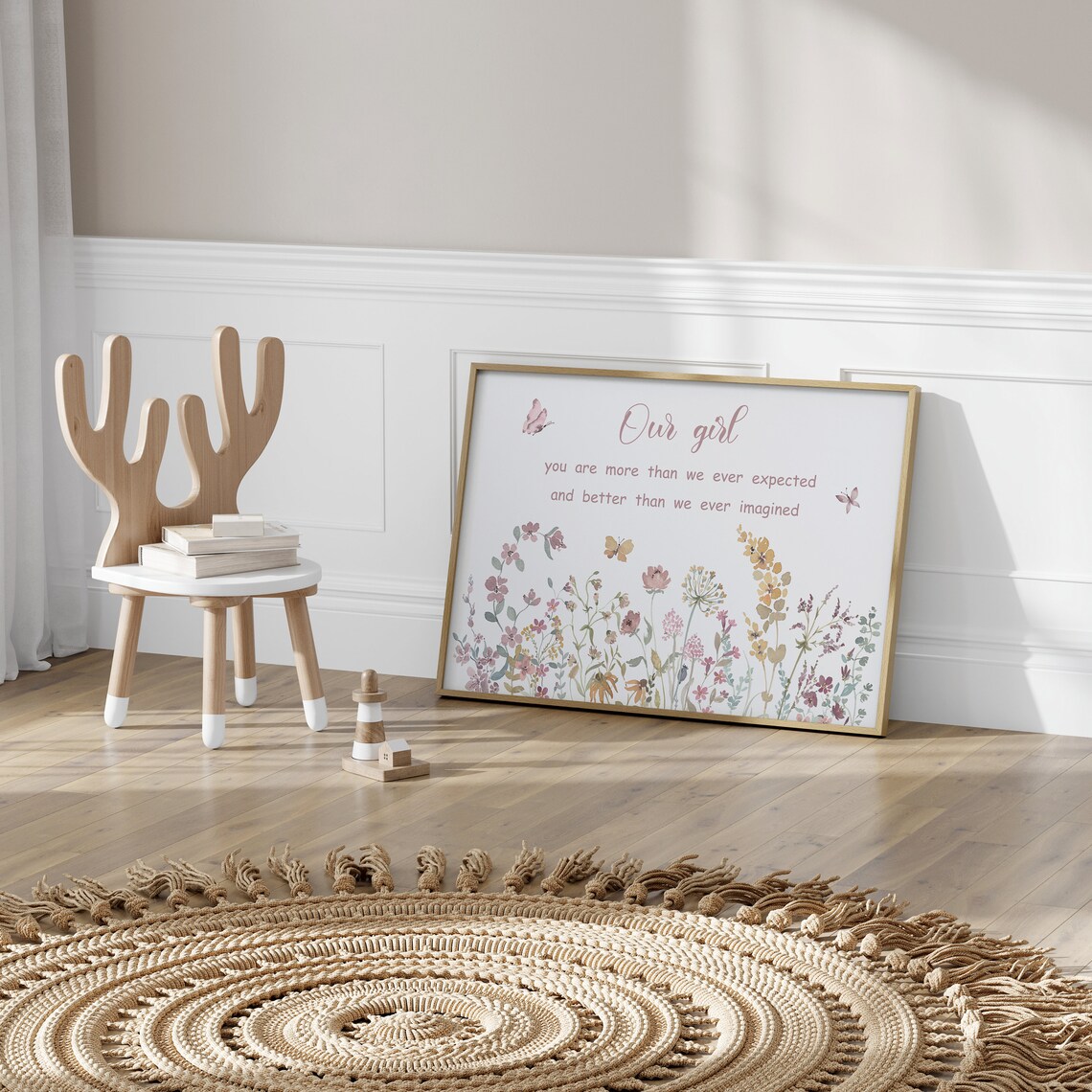 Our Girl Nursery Quote Poster with Wildflower Garden and Butterfly Art - Image 2
