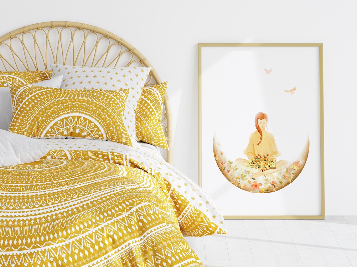 Girl and the Moon Art Print, Celestial Bedroom Decor - Image 3
