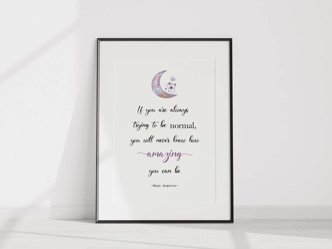 Maya Angelou Amazing Quote Poster with Watercolor Crescent Moon Florals - Image 3