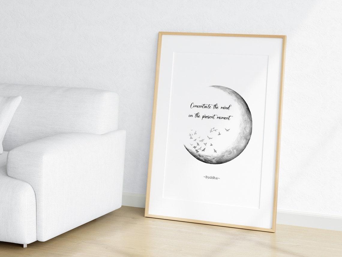 Concentrate the Mind Present Moment Buddha Crescent Moon Quote Poster - Image 2