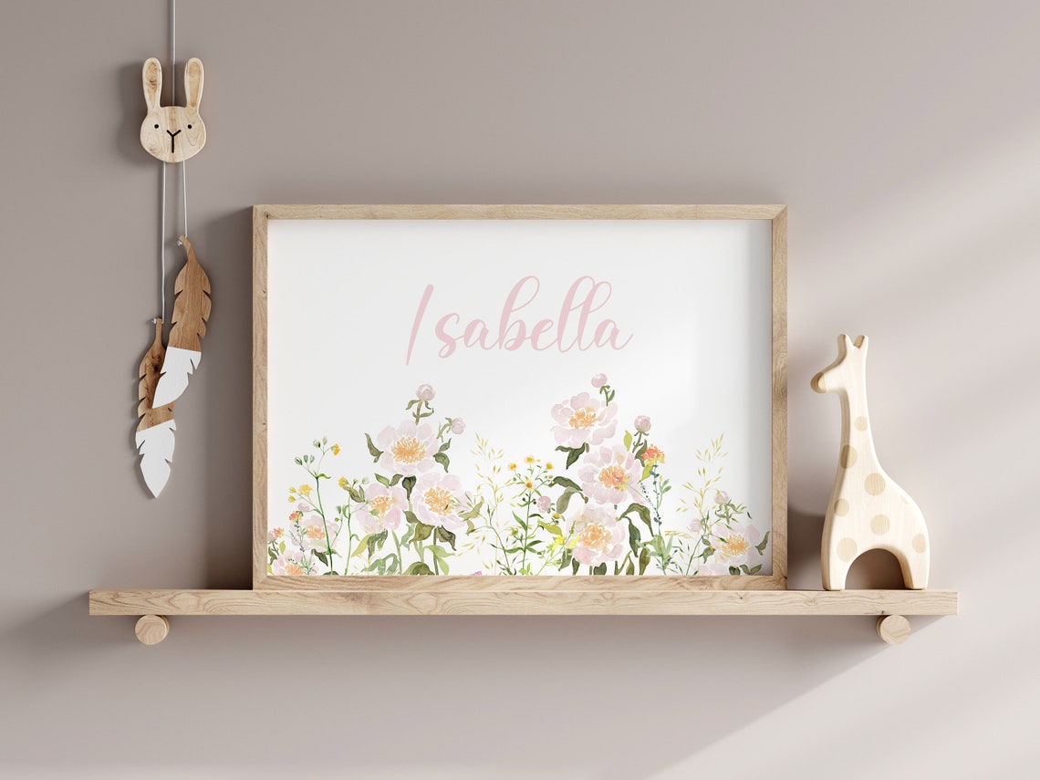 Isabella Personalized Name Peony Garden Blush Nursery Art Poster - Image 2