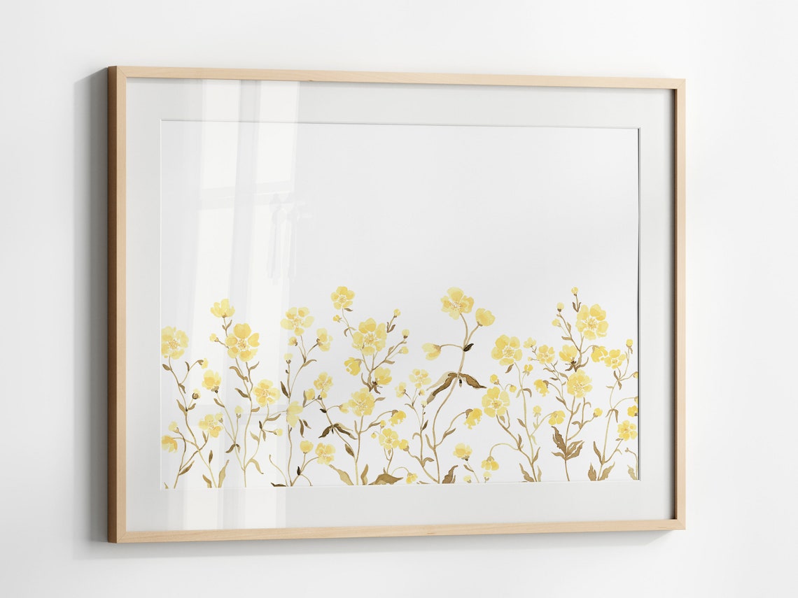 Yellow Buttercup Wildflowers Horizontal Watercolor Art Print - Image 3