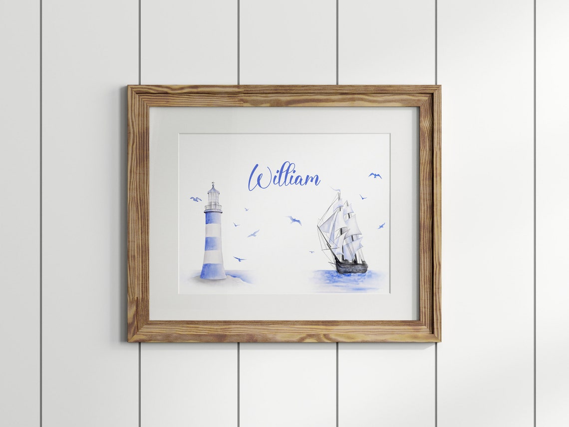 William Personalized Lighthouse Sailing Ship Nautical Nursery Poster - Image 3