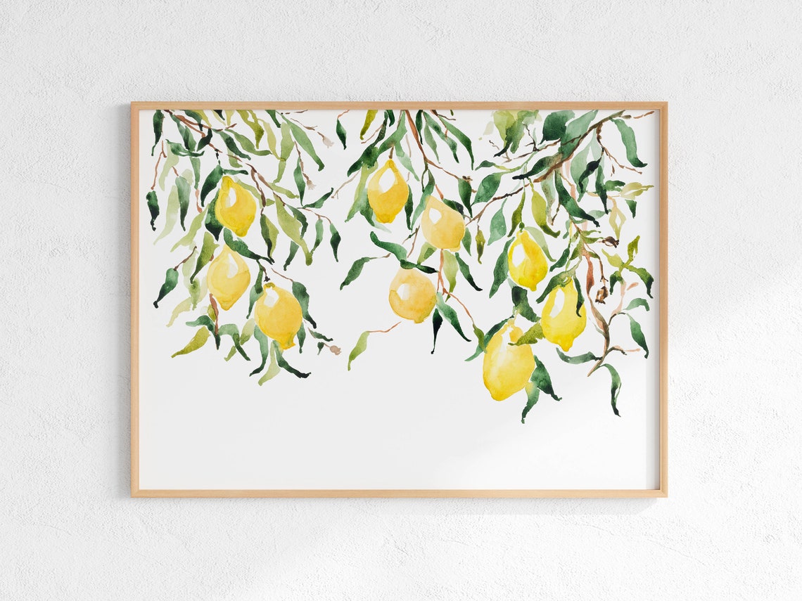 Watercolor Lemon Tree Branches Yellow Lemons Kitchen Wall Poster - Image 2