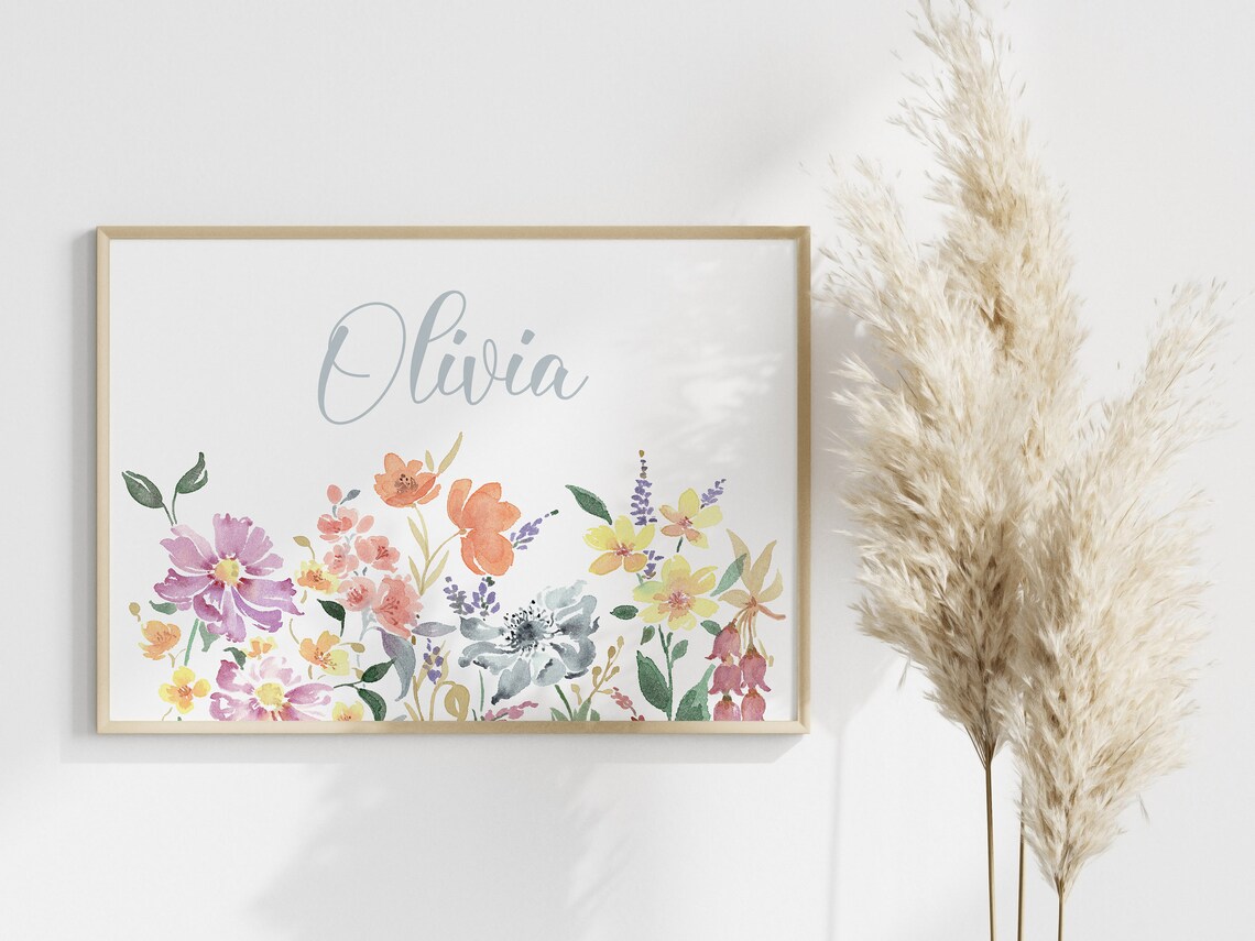 Custom Wildflower Girl Name Sign, Nursery Floral Art - Image 3