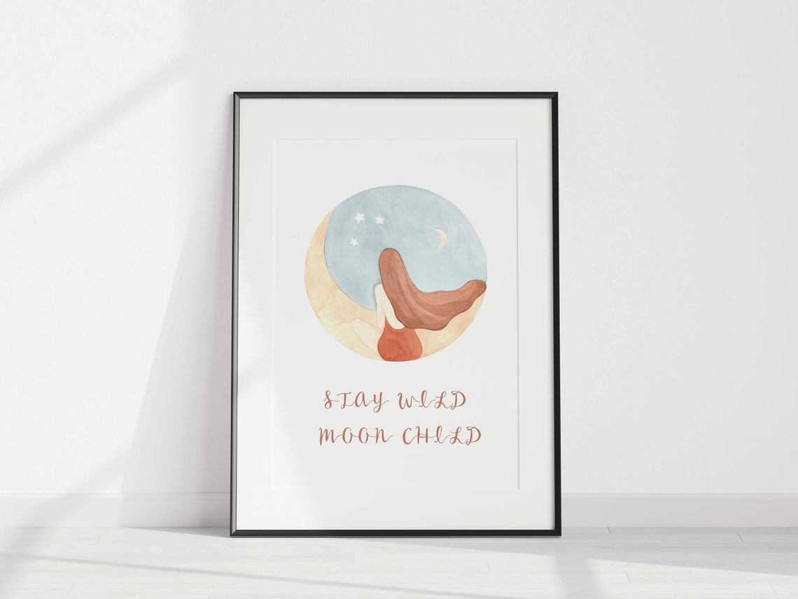 Stay Wild Moon Child Boho Celestial Watercolor Moon Art Poster - Image 3