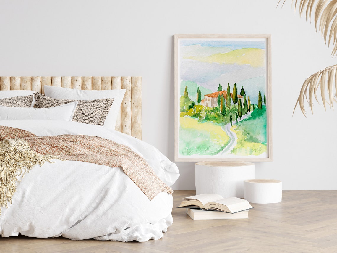 Tuscany Italy Villa Cypress Trees Hillside Watercolor Poster - Image 2